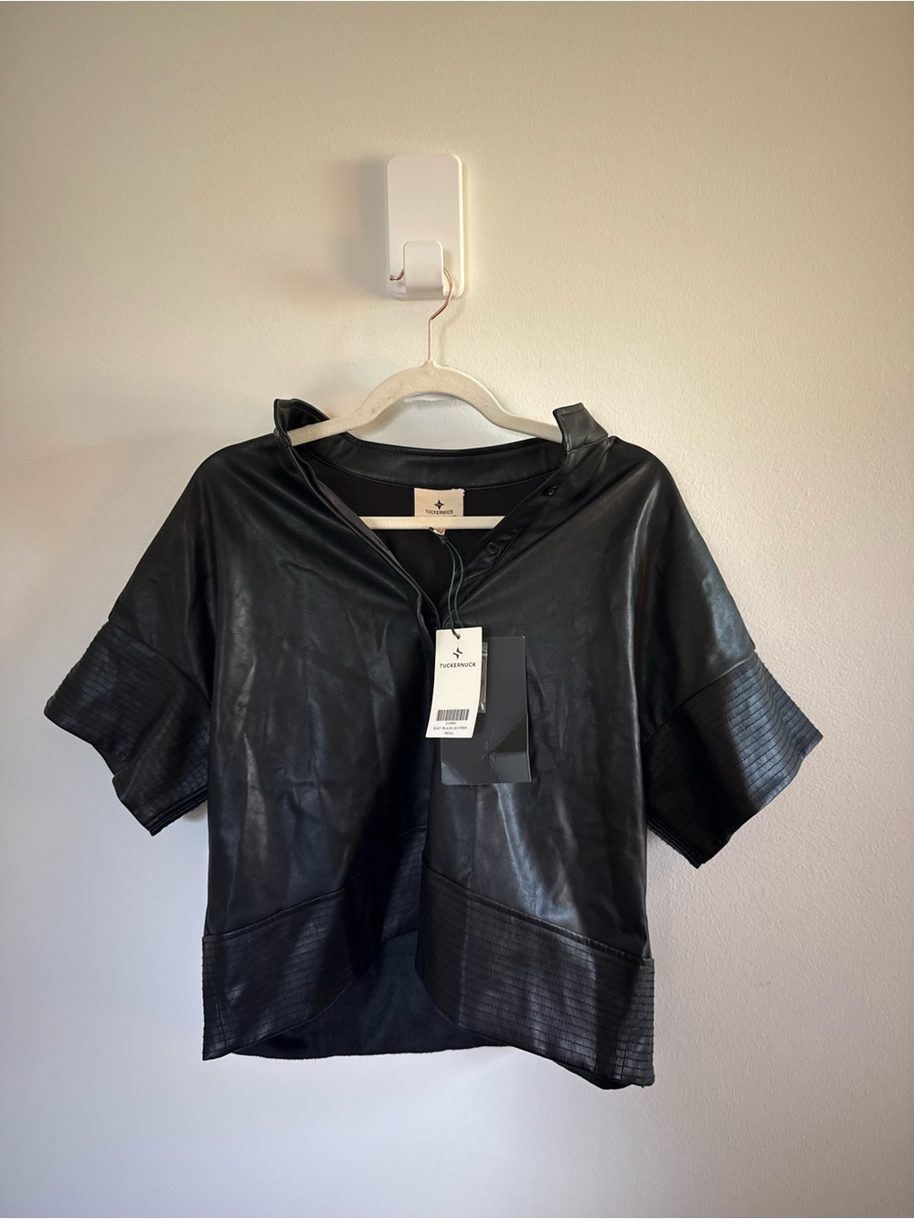 Tuckernuck • NWT Sofia Shirt Faux Leather Trapunto Stitch Button Up Black Small - Picture 5 of 10
